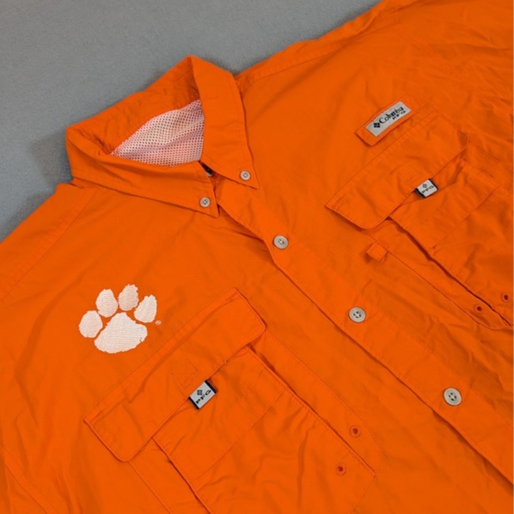 Clemson Tigers Columbia PFG Orange Fishing Shirt Button Up ACC NCAA Size XL